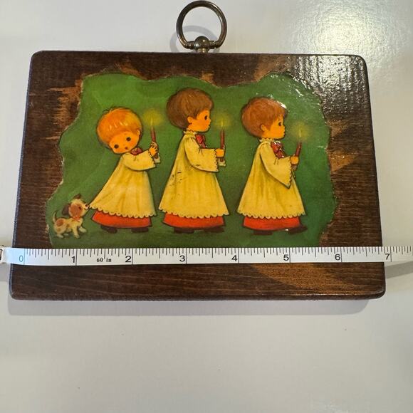 VTG Christmas Wall Hanging Plaque Decoupage Choir Alter Boy Handmade Artisan - Picture 12 of 13